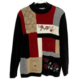 Vintage 90s Chenille Granny Mockneck Pullover Sweater Tunic Women Size Medium